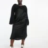 Asos Design Curve Long Sleeve Crochet Bodice Satin Maxi Dress -Free Vibe Shop asos Black Asos Design Curve Long Sleeve Crochet Bodice Satin Maxi Dress