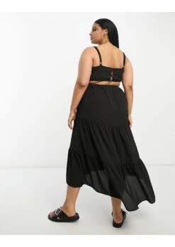 Asos Design Curve Tiered Hi Low Hem Maxi Dress -Free Vibe Shop asos Black Asos Design Curve Tiered Hi Low Hem Maxi Dress 1