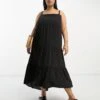 Asos Design Curve Tiered Hi Low Hem Maxi Dress -Free Vibe Shop asos Black Asos Design Curve Tiered Hi Low Hem Maxi Dress