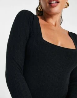 Asos Design Tall Knit Midi Dress With Square Neck -Free Vibe Shop asos Black Asos Design Tall Knitted Midi Dress With Square Neck 2