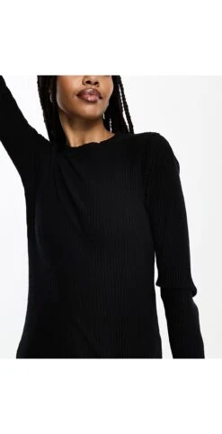 Asos Design Tall Super Soft Rib Crew Neck Midi Dress With Long Sleeve -Free Vibe Shop asos Black Asos Design Tall Super Soft Rib Crew Neck Midi Dress With Long Sleeve 2