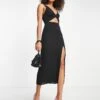 ASOS Cut Out Knot Front Midi Dress -Free Vibe Shop asos Black Cut Out Knot Front Midi Dress