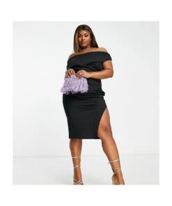 ASOS Design Fallen Shoulder Pleat Midi Dress