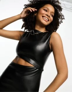 ASOS Faux Leather Slash Neck Maxi Dress With Cut Out 7 ASOS Faux Leather Slash Neck Maxi Dress With Cut Out -Free Vibe Shop asos Black Faux Leather Slash Neck Maxi Dress With Cut Out 1