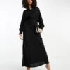ASOS Linen Utility Maxi Shirt Dress -Free Vibe Shop asos Black Linen Utility Maxi Shirt Dress
