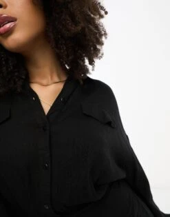 ASOS Linen Utility Maxi Shirt Dress -Free Vibe Shop asos Black Linen Utility Maxi Shirt Dress 3