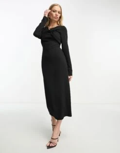 ASOS Twist Neck Long Sleeve Midi Dress