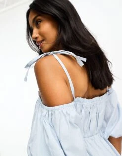 Asos Design Petite Off Shoulder Cotton Midi Dress With Ruched Bust Detail -Free Vibe Shop asos Blue Asos Design Petite Off Shoulder Cotton Midi Dress With Ruched Bust Detail 1
