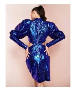 ASOS High Neck Puff Sleeve Cut Out Sequin Mini Dress -Free Vibe Shop asos Blue High Neck Puff Sleeve Cut Out Sequin Mini Dress 1