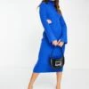 ASOS Roll Neck Midi Dress With Cut Out Waist Detail -Free Vibe Shop asos Blue Roll Neck Midi Dress With Cut Out Waist Detail