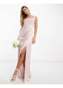 ASOS Bridesmaid Satin Drape Maxi Dress With Bow Back