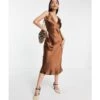 ASOS Bias Cut Satin Midi Slip Dress With Soft V Neckline Detail -Free Vibe Shop asos Brown Bias Cut Satin Midi Slip Dress With Soft V Neckline Detail