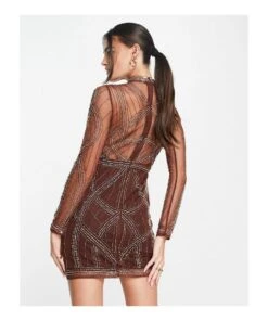 ASOS Ergonomic Embellished Mini Dress -Free Vibe Shop asos Brown Ergonomic Embellished Mini Dress 1