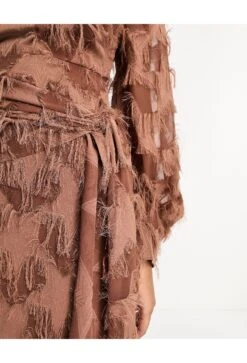 ASOS Fluffy V Neck Mini Dress With Tie Waist And Tie Back Detail 9 ASOS Fluffy V Neck Mini Dress With Tie Waist And Tie Back Detail -Free Vibe Shop asos Brown Fluffy V Neck Mini Dress With Tie Waist And Tie Back Detail 2