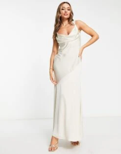 ASOS Bridesmaid Satin Cowl Front Maxi Dress With Panelled Skirt -Free Vibe Shop asos Champagne Bridesmaid Satin Cowl Front Maxi Dress With Panelled Skirt