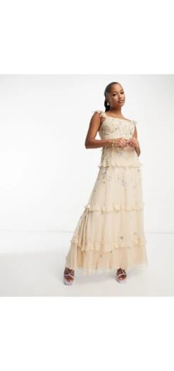 ASOS Petite Bridesmaid Cami Embellished Maxi Dress With Embroidery -Free Vibe Shop asos Champagne Petite Bridesmaid Cami Embellished Maxi Dress With Embroidery 2