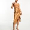 ASOS Mesh Ruched Cami Drape Satin Midi Dress -Free Vibe Shop asos GOLD Mesh Ruched Cami Drape Satin Midi Dress