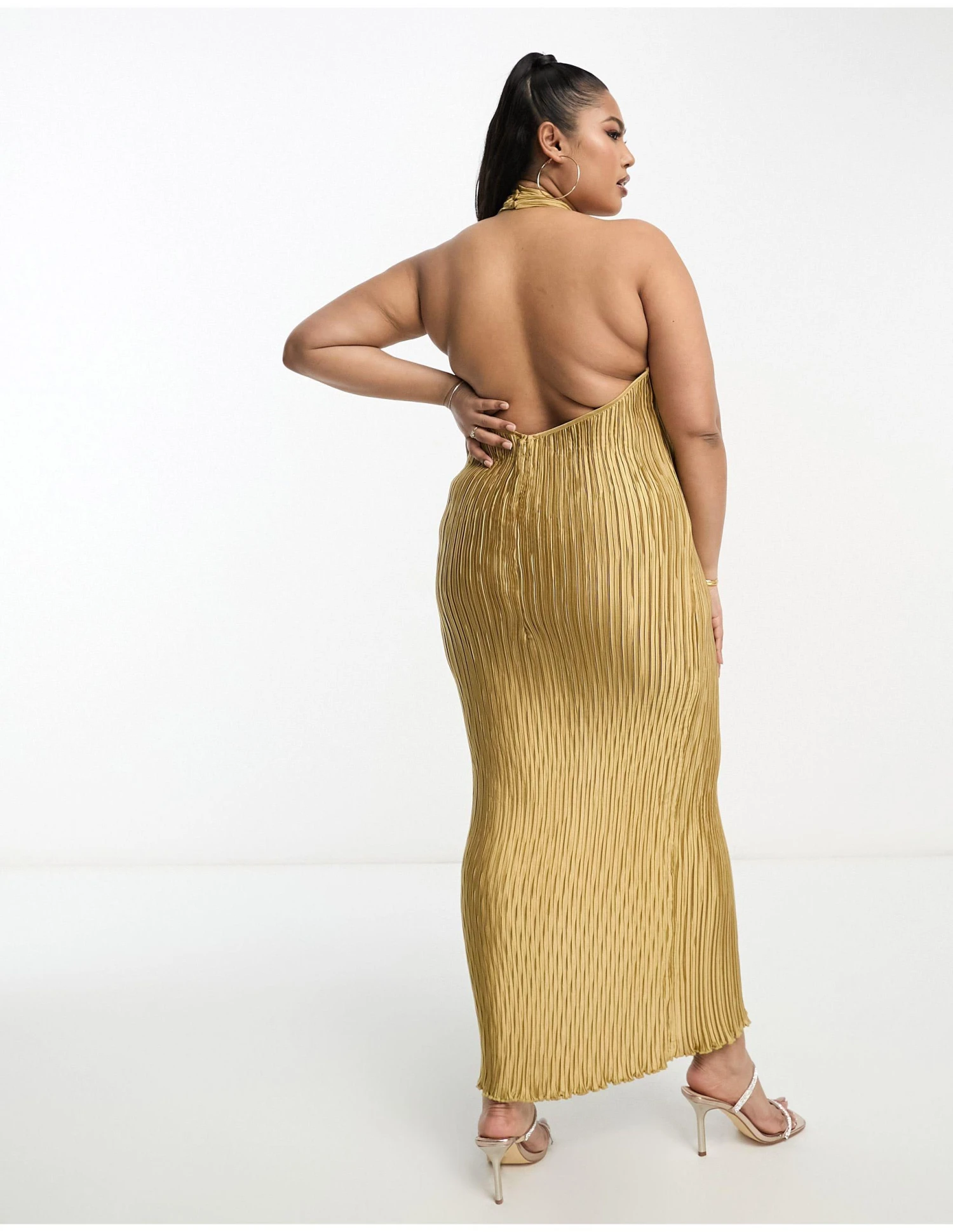 Asos Design Curve Exclusive Satin Plisse Twist Halterneck Midi Dress 4 Asos Design Curve Exclusive Satin Plisse Twist Halterneck Midi Dress - Image 2