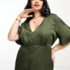 Asos Design Curve Satin Angel Sleeve Mini Tea Dress -Free Vibe Shop asos Green Asos Design Curve Satin Angel Sleeve Mini Tea Dress