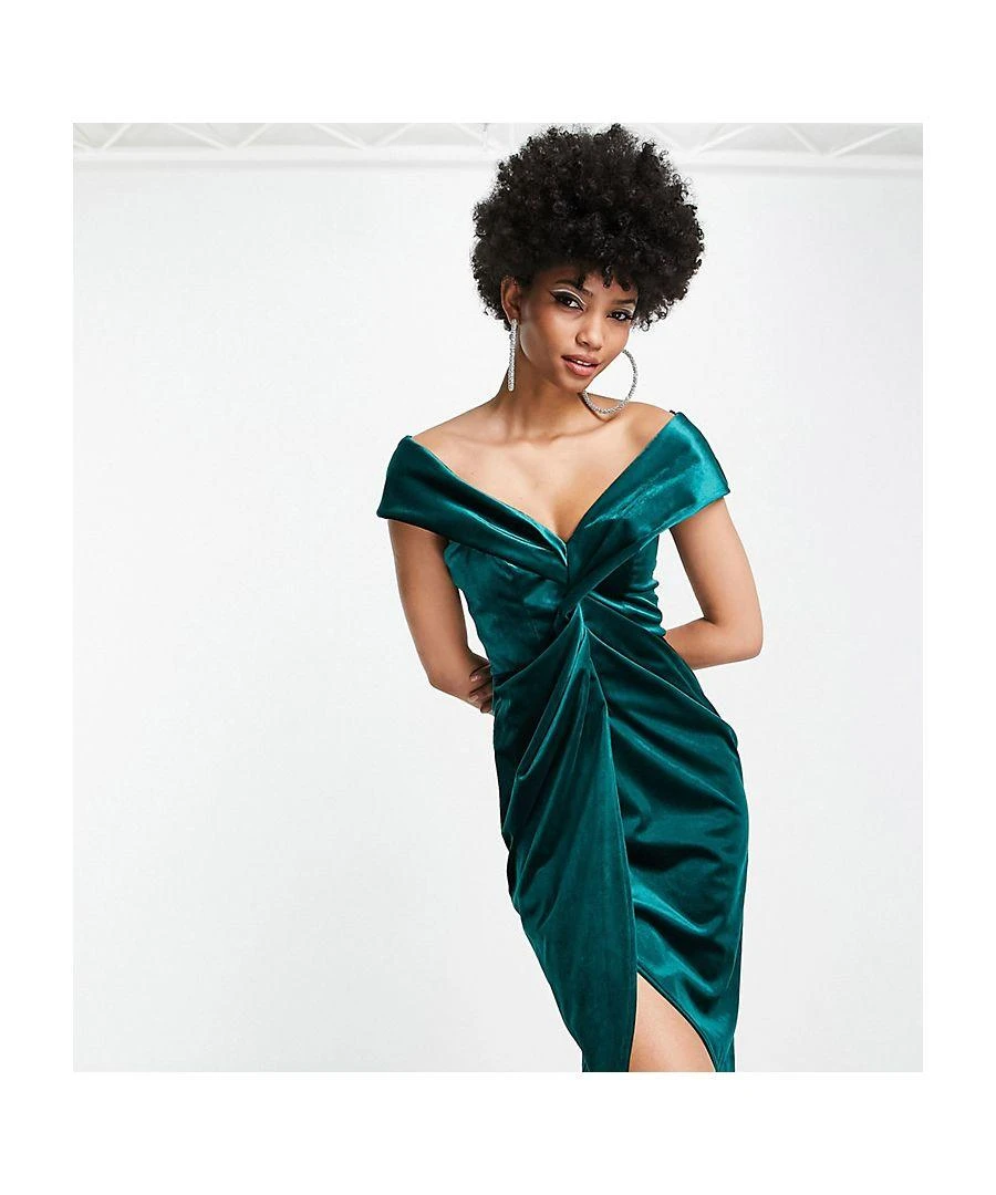 ASOS Design Off Shoulder Twist Front Wrap Velvet Midi Dress 3 ASOS Design Off Shoulder Twist Front Wrap Velvet Midi Dress