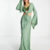ASOS Fuller Bust Exaggerated Sleeve Cut Out Waist Maxi Beach Dress -Free Vibe Shop asos Green Fuller Bust exaggerated Sleeve Cut Out Waist Maxi Beach Dress