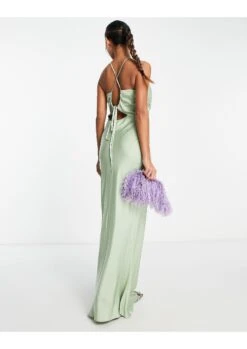 ASOS Knot Front Satin Maxi Dress With Tie Back Detail -Free Vibe Shop asos Green Knot Front Satin Maxi Dress With Tie Back Detail 1
