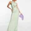 ASOS Knot Front Satin Maxi Dress With Tie Back Detail -Free Vibe Shop asos Green Knot Front Satin Maxi Dress With Tie Back Detail