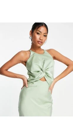 ASOS Knot Front Satin Maxi Dress With Tie Back Detail -Free Vibe Shop asos Green Knot Front Satin Maxi Dress With Tie Back Detail 2