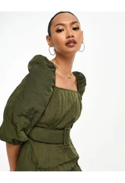 ASOS Nylon Quilted Belted Mini Dress -Free Vibe Shop asos Green Nylon Quilted Belted Mini Dress 1