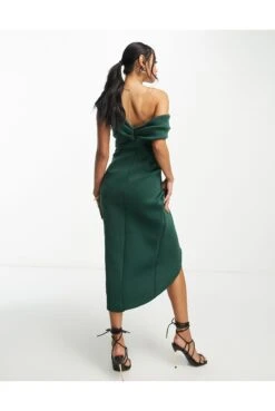 ASOS Off Shoulder Twist Front Midi Dress -Free Vibe Shop asos Green Off Shoulder Twist Front Midi Dress 1