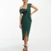 ASOS Off Shoulder Twist Front Midi Dress -Free Vibe Shop asos Green Off Shoulder Twist Front Midi Dress