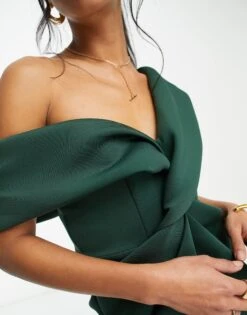 ASOS Off Shoulder Twist Front Midi Dress -Free Vibe Shop asos Green Off Shoulder Twist Front Midi Dress 2