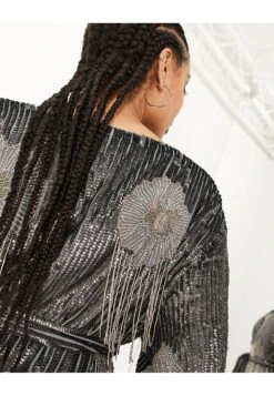 ASOS Curve Floral Fringe Sequin Wrap Mini Dress -Free Vibe Shop asos Grey Curve Floral Fringe Sequin Wrap Mini Dress 2