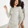 ASOS Tonal Crystal Placement Embellished Bodycon Mini Dress -Free Vibe Shop asos Grey Tonal Crystal Placement Embellished Bodycon Mini Dress