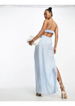 ASOS Washed Halterneck Midi Dress With Drape Waist Detail -Free Vibe Shop asos Light Blue Washed Halterneck Midi Dress With Drape Waist Detail 1