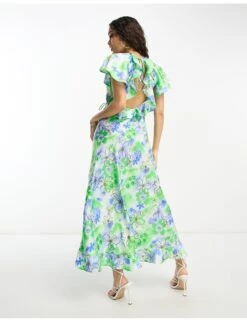 Asos Design Petite Frill Detail Wrap Maxi Satin Dress -Free Vibe Shop asos Multi Asos Design Petite Frill Detail Wrap Maxi Satin Dress 1