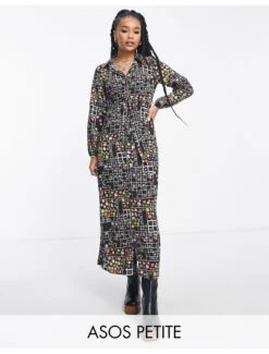 Asos Design Petite Tie Front Shirt Maxi Dress