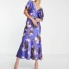 Asos Design Tall Satin Batwing Midi Dress With Large Floral Print -Free Vibe Shop asos Multi Asos Design Tall Satin Batwing Midi Dress With Large Floral Print