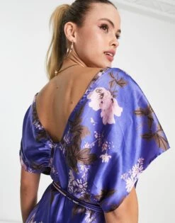 Asos Design Tall Satin Batwing Midi Dress With Large Floral Print -Free Vibe Shop asos Multi Asos Design Tall Satin Batwing Midi Dress With Large Floral Print 2