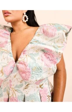 ASOS Curve Floral Jacquard Bubble Plunge Dress -Free Vibe Shop asos Multi Curve Floral Jacquard Bubble Plunge Dress 1