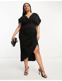 Asos Design Curve Plunge Textured Satin Midi Dress -Free Vibe Shop asos Multi Curve Plunge Textured Satin Midi Dress 2