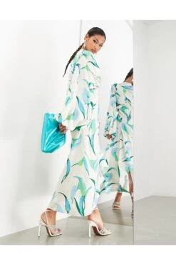 ASOS Volume Blouson Sleeve Satin Midi Dress -Free Vibe Shop asos Multi Volume Blouson Sleeve Satin Midi Dress 1