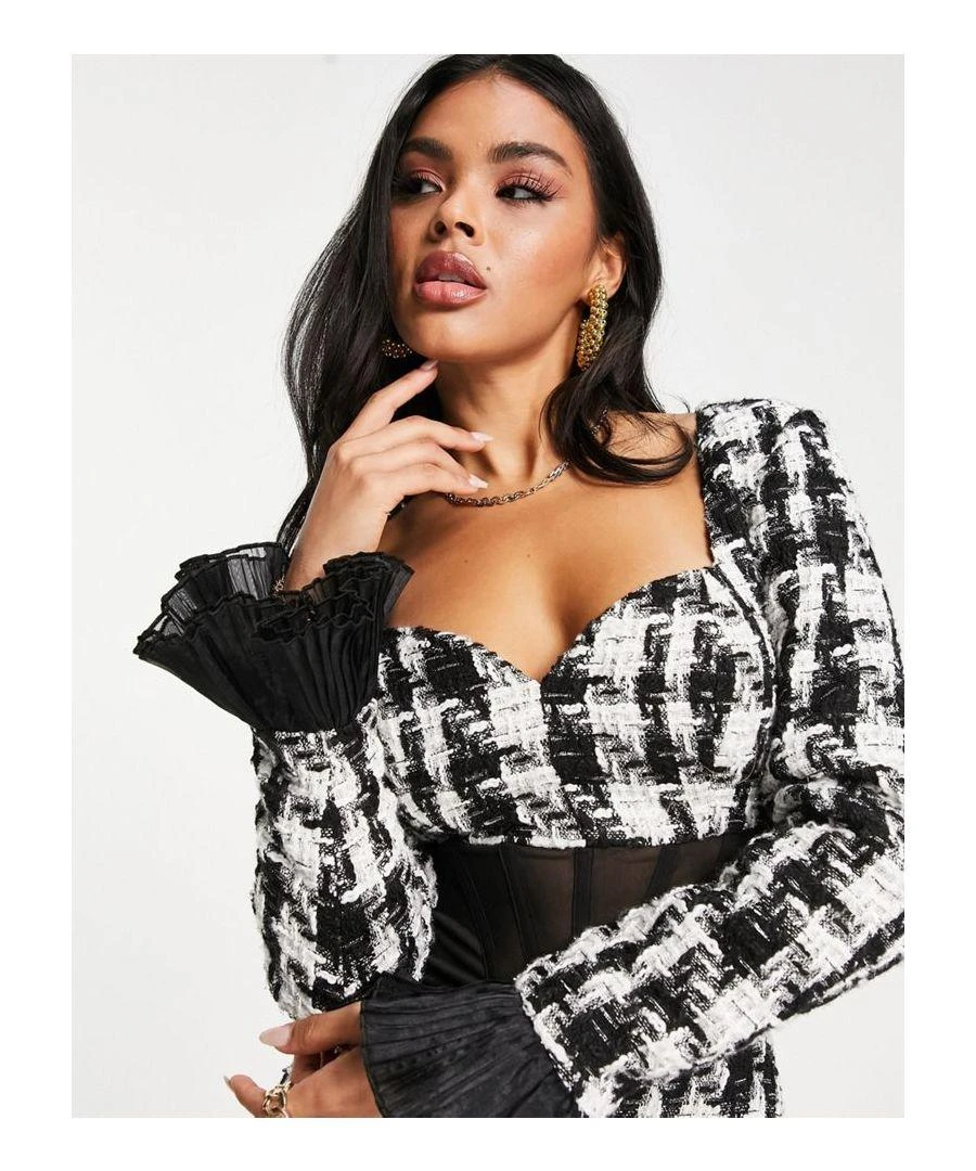 ASOS Boucle Sweetheart Neck Corsetted Mini Dress 4 ASOS Boucle Sweetheart Neck Corsetted Mini Dress - Image 2