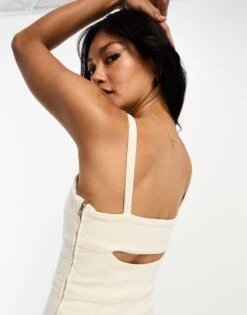 ASOS Denim Cami Midi Dress -Free Vibe Shop asos Neutral Denim Cami Midi Dress 1