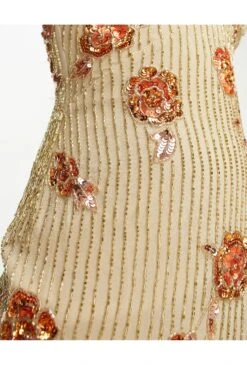 ASOS Halter Embellished Midi Dress With Floral Beading Detail -Free Vibe Shop asos Neutral Halter Embellished Midi Dress With Floral Beading Detail 1