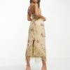 ASOS Halter Embellished Midi Dress With Floral Beading Detail -Free Vibe Shop asos Neutral Halter Embellished Midi Dress With Floral Beading Detail