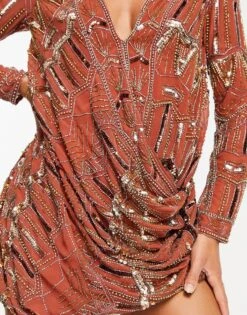 ASOS Embellished Shift Mini Dress With Drape Front Detail -Free Vibe Shop asos Orange Embellished Shift Mini Dress With Drape Front Detail 3