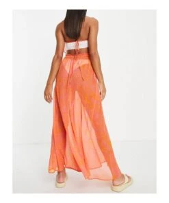 ASOS Halter Neck Sheer Beach Maxi Dress -Free Vibe Shop asos Orange Halter Neck Sheer Beach Maxi Dress 1