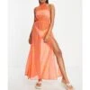 ASOS Halter Neck Sheer Beach Maxi Dress -Free Vibe Shop asos Orange Halter Neck Sheer Beach Maxi Dress