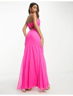 ASOS Ruched Bust Cut Out Bias Maxi Dress -Free Vibe Shop asos Pink Ruched Bust Cut Out Bias Maxi Dress 1